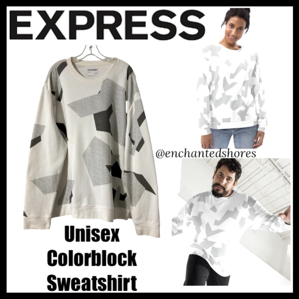 Express Sweatshirt Geometric Abstract Art Print Off White Grey Unisex Size XXL